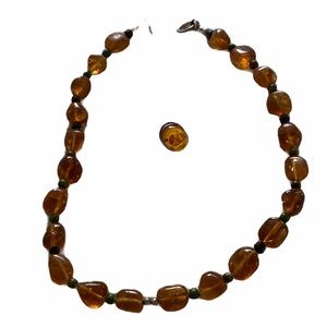 Jade and amber stone necklace